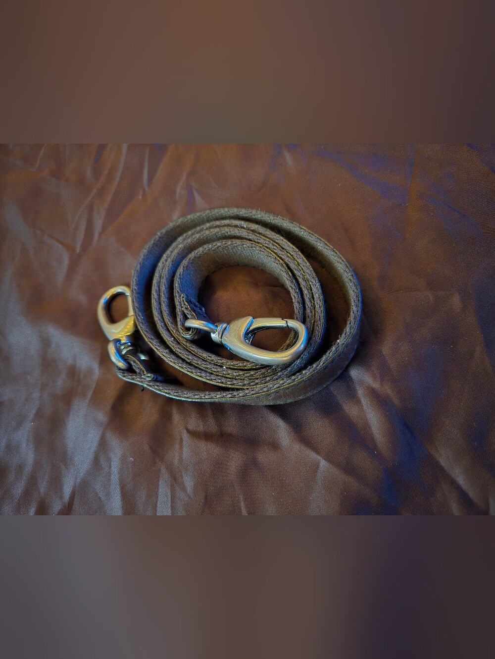 Leather Shoulder Strap with Silver Hardware - Brown/grey